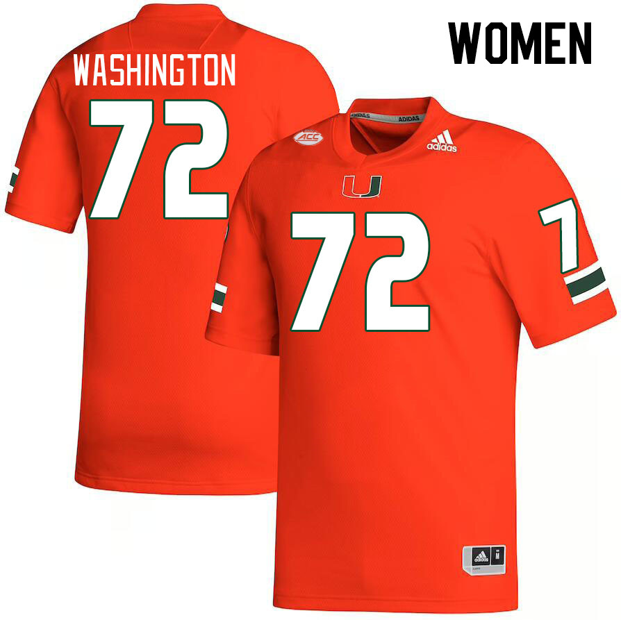 Women #72 Chris Washington Miami Hurricanes College Football Jerseys Stitched-Orange - Click Image to Close